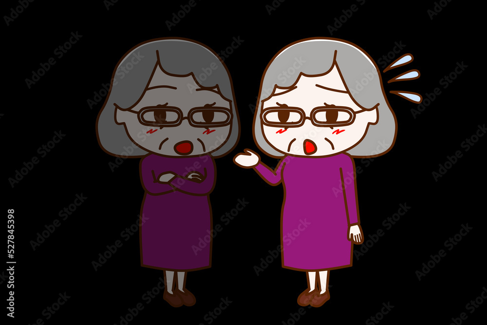 (全身斜め)自分の心、自分自身に語り掛けて相談する高齢の女性 (全身斜め)自分の心、自分自身に語り掛けて相談する高齢の女性
