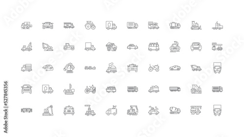 Cars ideas, linear icons, line signs set, vector collection