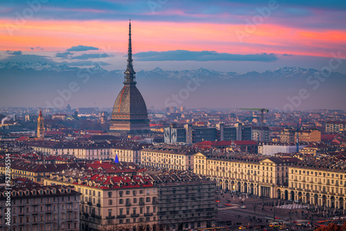 Turin, Piedmont, Italy skyline with the Mole Antonelliana © SeanPavonePhoto