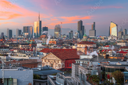 Milan, Italy City Skyline with New and Old Architecture photo