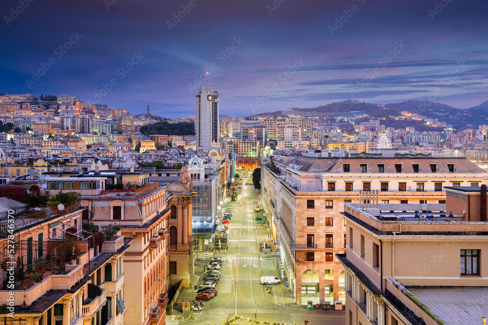 Obraz premium Genoa, Italy Cityscape over Brigata Liguria Street