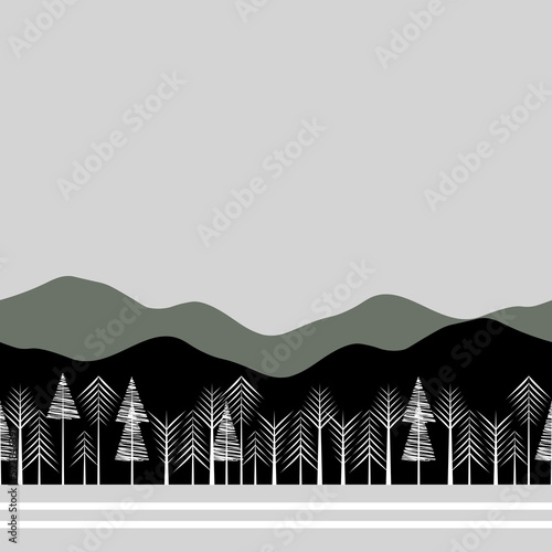 cute horizontal pattern with coniferous forest and mountains