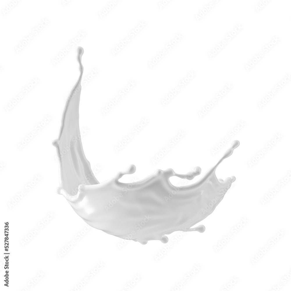 3d render, milk splash isolated on transparent background. White paint splashing. Cosmetics moisturizing lotion.