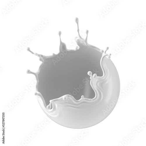 3d render  round milk splash isolated on blue background. White paint splashing. Liquid spherical clip art.