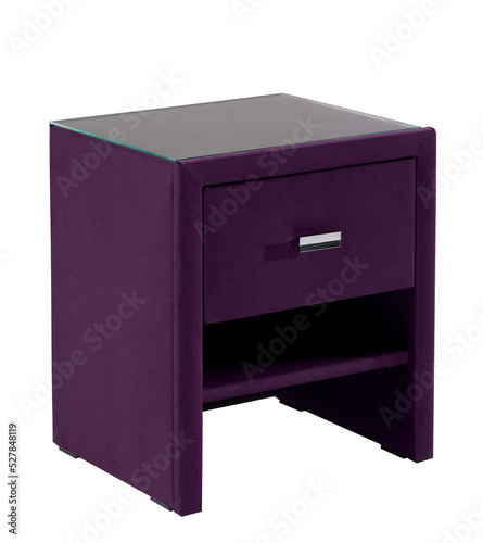 Purple color nightstand with one drawer , white isolated background.