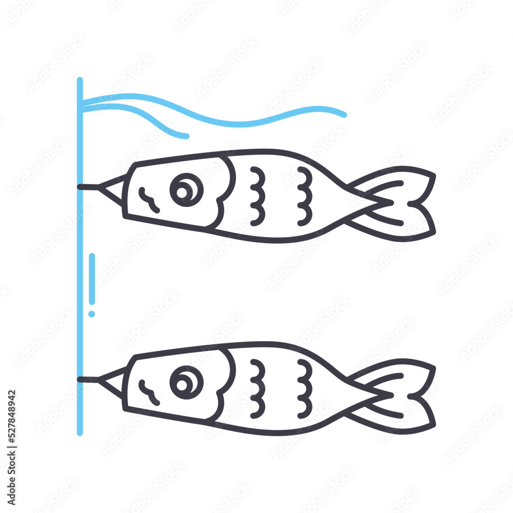 carp flag line icon, outline symbol, vector illustration, concept sign