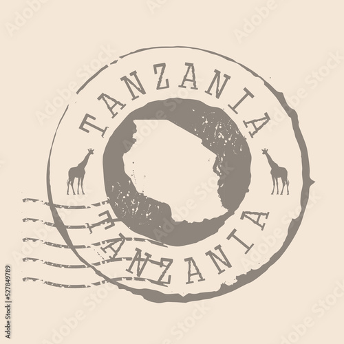 Stamp Postal of Tanzania. Map Silhouette rubber Seal.  Design Retro Travel. Seal of Map Tanzania grunge  for your design.  EPS10