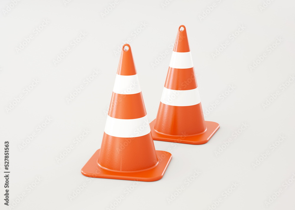 Orange plastic traffic cones 3d illustration Orange plastic traffic cones 3d illustration