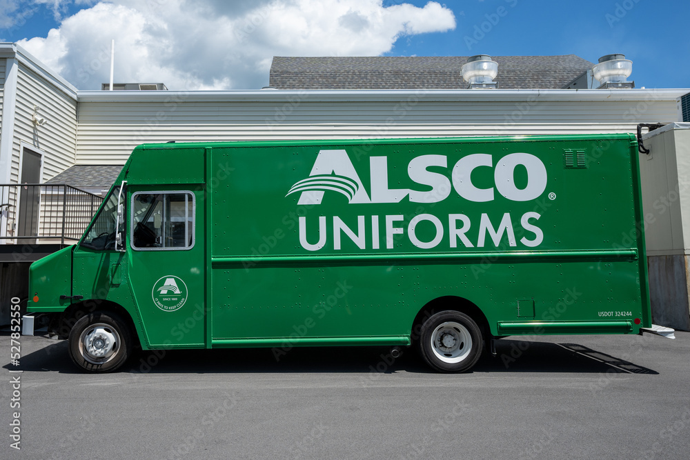 Canandaigua, NY July 29, 2022 Alsco Uniforms truck is parked while