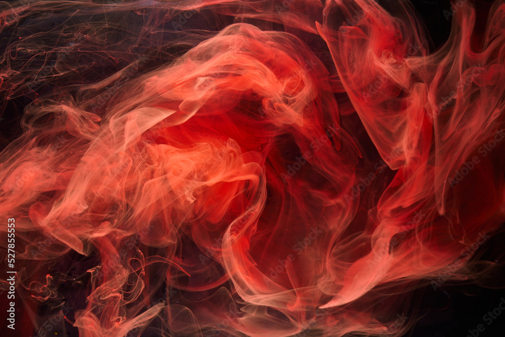 Red smoke abstract background, acrylic paint underwater explosion