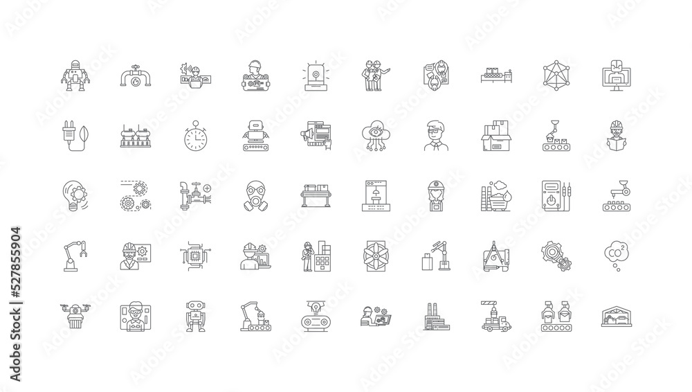 Engineering concept illustration, linear icons, line signs set, vector ...