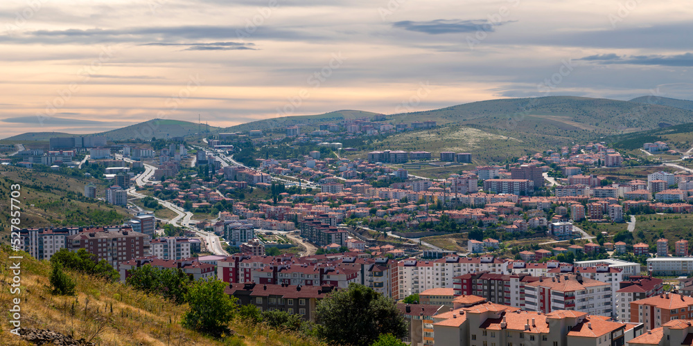 Panoramic view of Yozgat city with the hill in background, Turkey