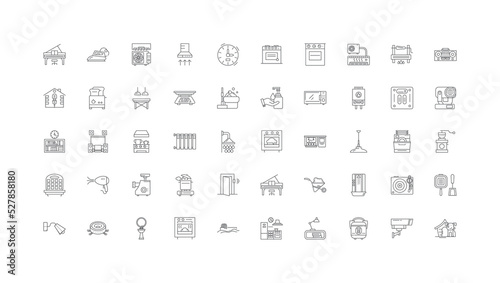 Homeware concept illustration, linear icons, line signs set, vector collection