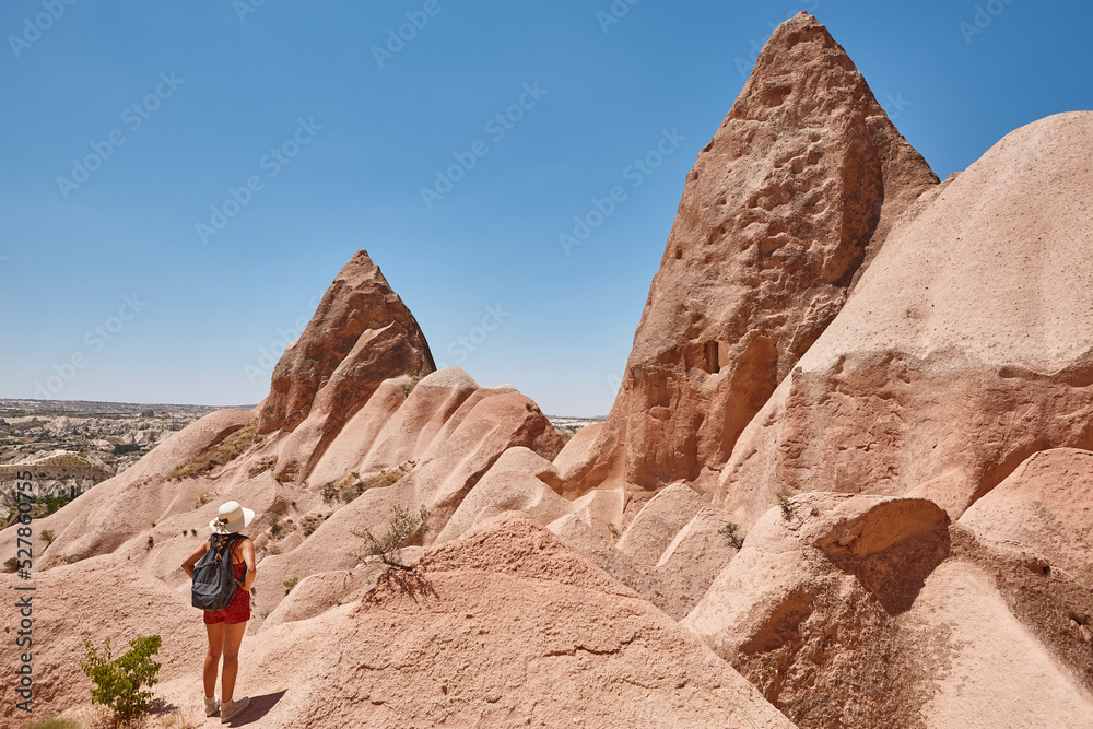 Rose valley view. Picturesque rock formation. Cappadocia, Turkey