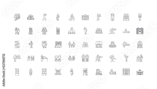 Hotel ideas, linear icons, line signs set, vector collection