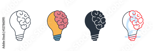 Creative idea. Brain in light bulb icon logo vector illustration. knowledge symbol template for graphic and web design collection