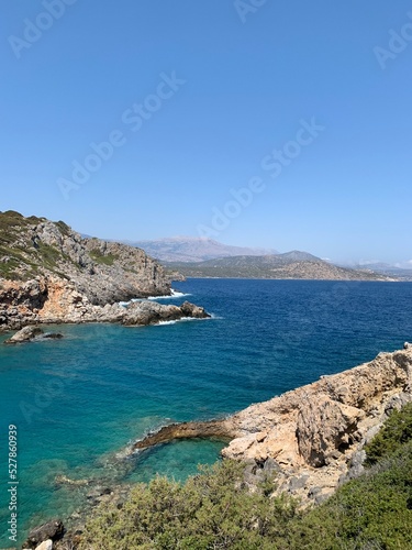 Fototapeta Naklejka Na Ścianę i Meble -  View of Mirabello bay, Crete, Greece. Turquoise waters of mediterranean sea with cliffs. High quality photo