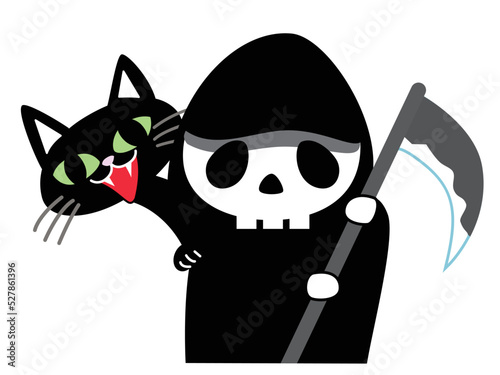 ハロウィン　死神と黒猫