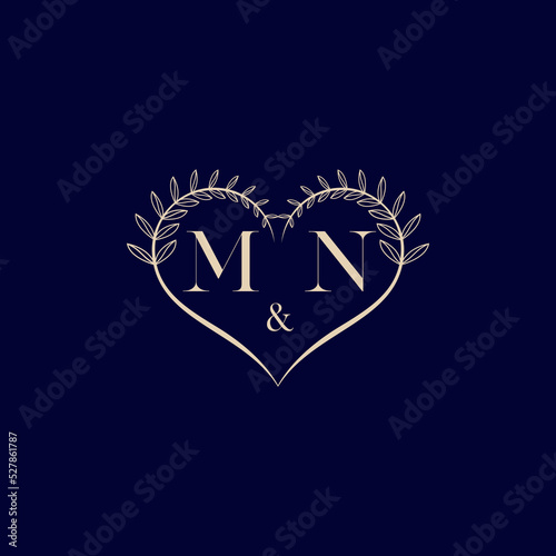 MN floral love shape wedding initial logo