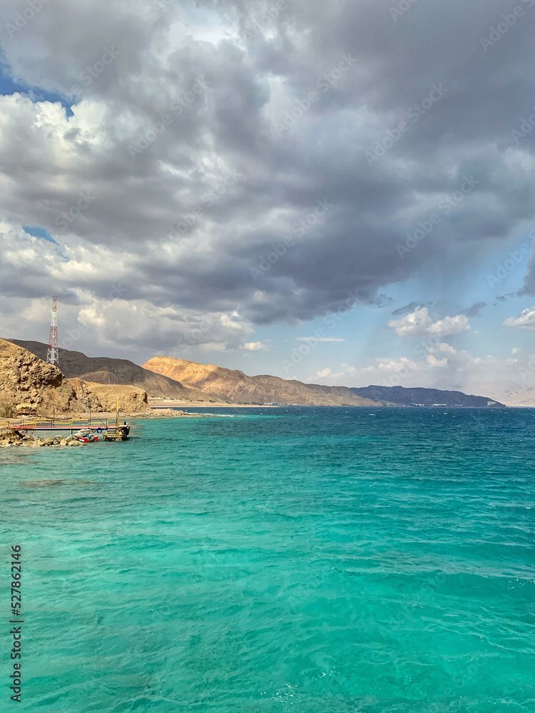 Fototapeta premium View Red Sea corals and sandy island, Egypt. High quality photo