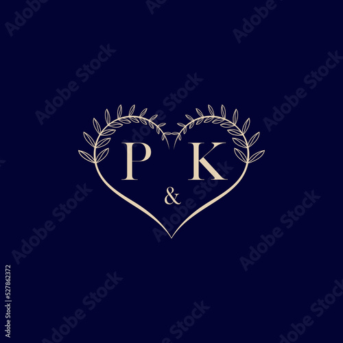 PK floral love shape wedding initial logo