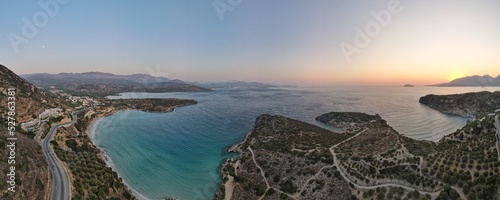 View of Mirabello bay, Crete, Greece. Turquoise waters of mediterranean sea with cliffs. High quality photo