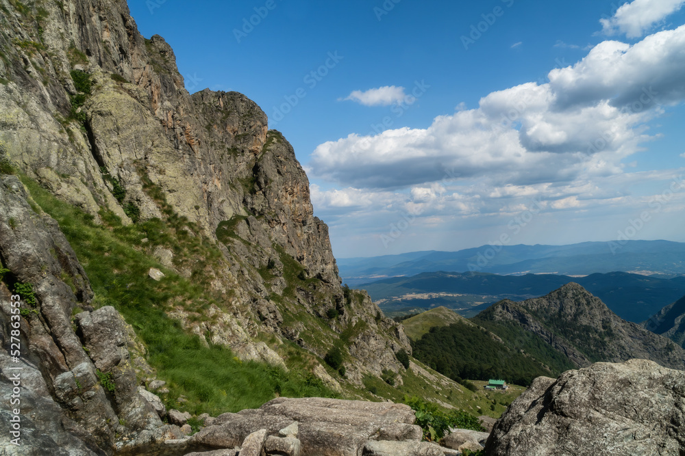 Climbing to Mount Botev (2376 m) along the Tarzan Trail, Central Balkan National Park, Stara Planina, Bulgaria, looking back to Rye Hut