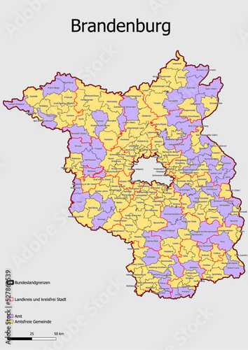 Karte Administrative Gliederung Bundesland Brandenburg Landkreise und kreisfreie Städte