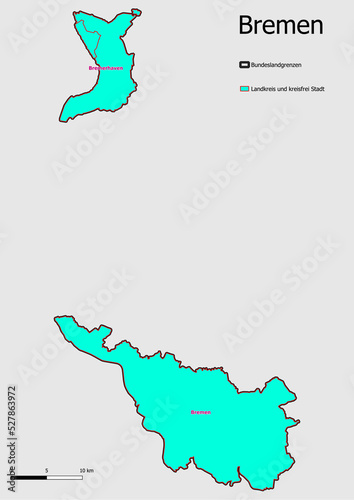 Karte Administrative Gliederung Bundesland Bremen Landkreise und kreisfreie Städte photo