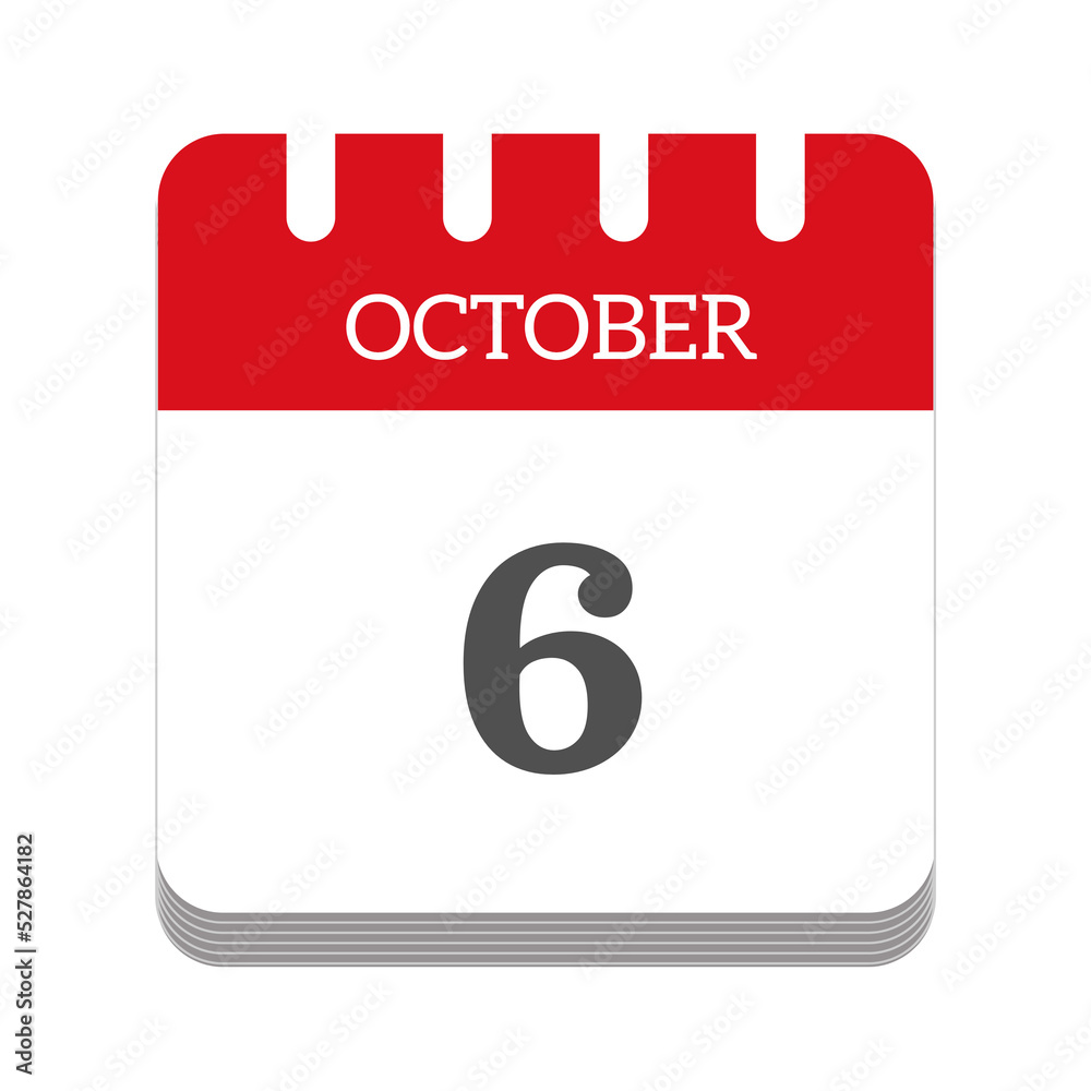 October 6 calendar flat icon October 6 calendar flat icon