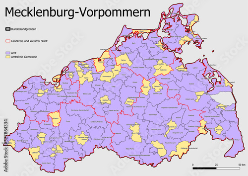  Karte Administrative Gliederung Bundesland Mecklenburg-Vorpommern Einheitsgemeinde, Verwaltunsgemeinschaft, Verwaltungsverband.