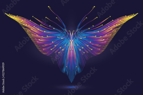 Colorful dotted line abstract flying wings or butterfly abstract graphic
