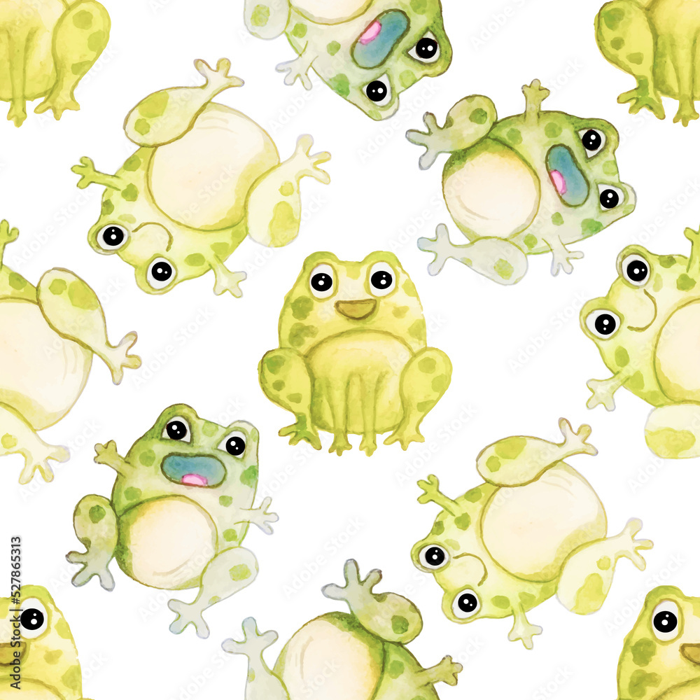 Obraz premium watercolor hand-drawn cute frogs seamless pattern