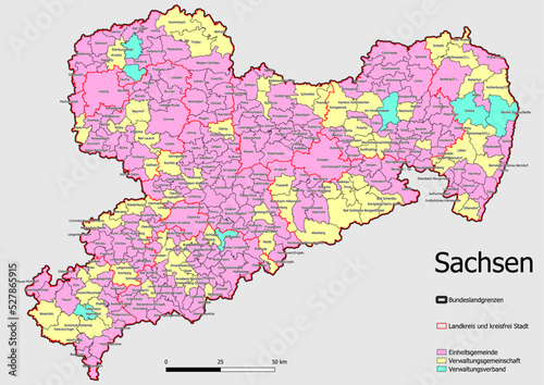  Karte Administrative Gliederung Bundesland Sachsen Einheitsgemeinde, Verwaltunsgemeinschaft, Verwaltungsverband