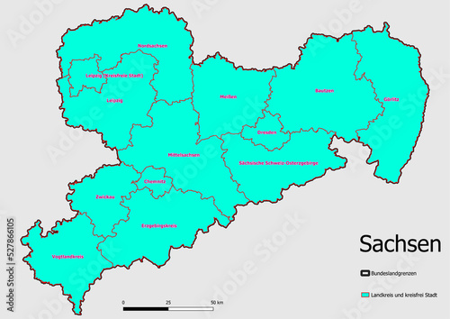 Karte Administrative Gliederung Bundesland Sachsen Landkreise und kreisfreie Städte 