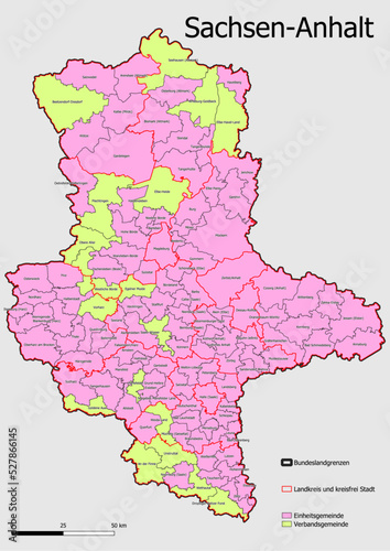 Karte Administrative Gliederung Bundesland Sachsen-Anhalt Einheitsgemeinde, Verwaltunsgemeinschaft, Verwaltungsverband