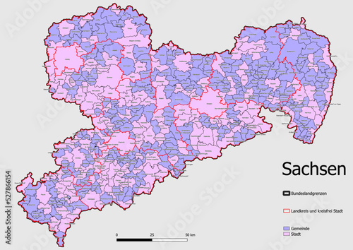 Karte Administrative Gliederung Bundesland Sachsen Gemeinde, Stadt
