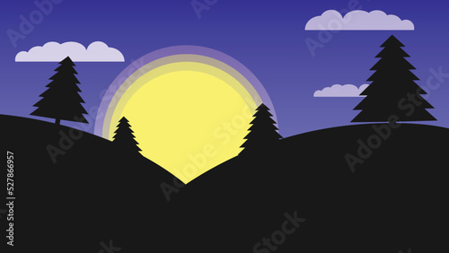 Explainer Video animation background. Simple Flat 2D Sunset landscape cartoon-like animation.