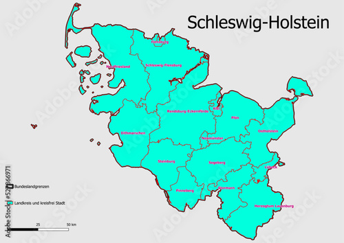 Karte Administrative Gliederung Bundesland Schleswig-Holstein Landkreise und kreisfreie Städte