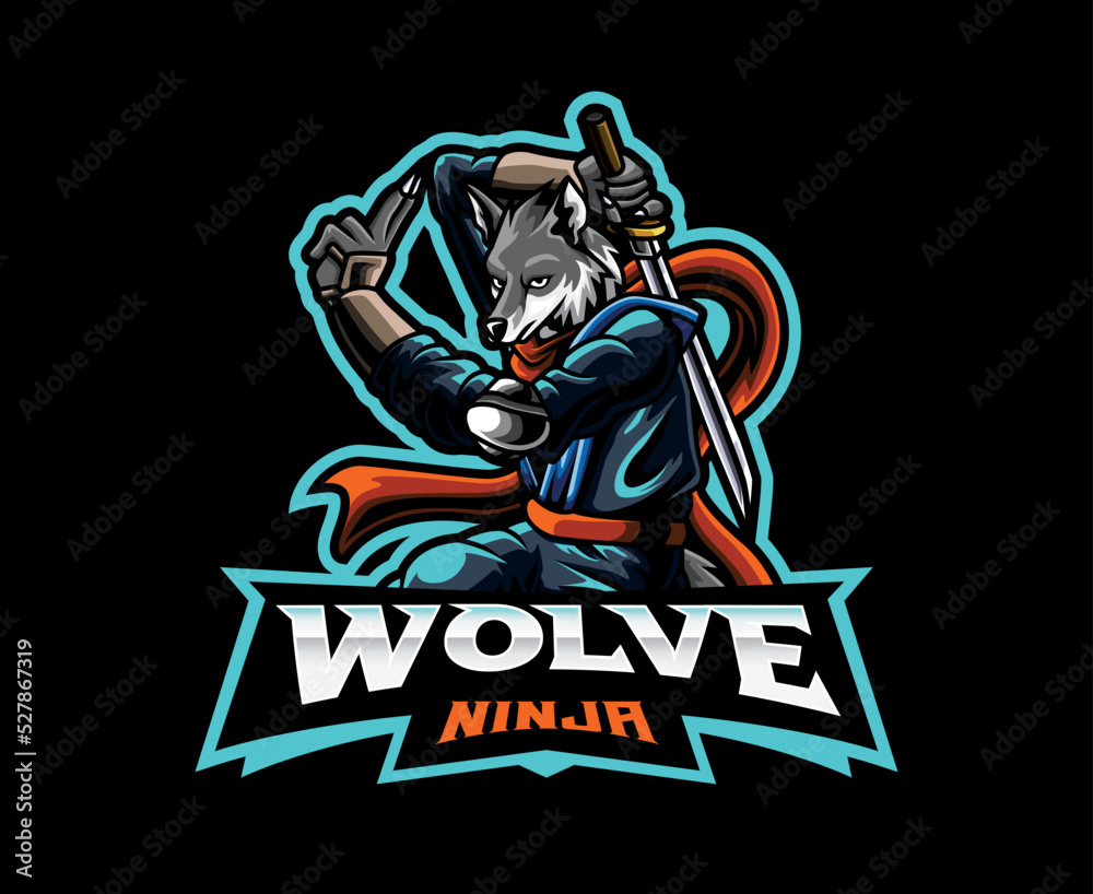 Fototapeta premium Wolf ninja mascot logo design