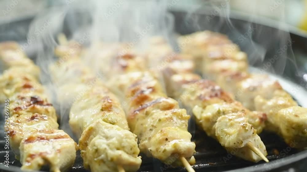 The skewers are grilling now.
