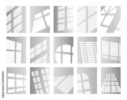 Shadow overlay effects. Vector window light effects and jalousie drop shadow on wall. Photo-realistic reflection. Natural soft lighting for mockup, presentation, web design. Sunlight background
