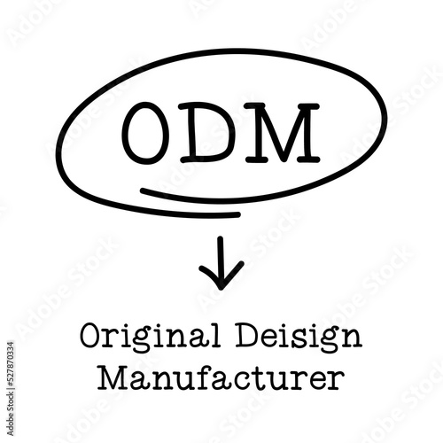 Letter of abbreviation ODM in circle and word Original design manufacturer on white background photo