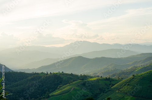 landscape with mountains and sunset clouds