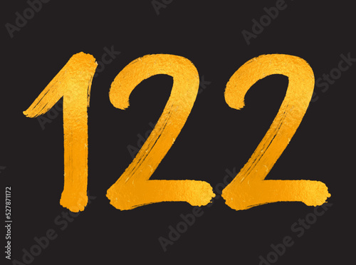 122 Number logo vector illustration, 122 Years Anniversary Celebration Vector Template,  122th birthday, Gold Lettering Numbers brush drawing hand drawn sketch, number logo design for print, t shirt photo