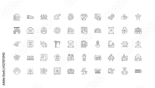 Supply chain concept illustration, linear icons, line signs set, vector collection