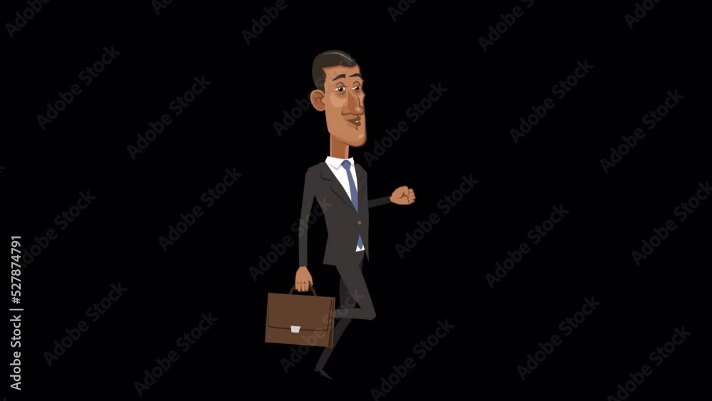Cartoon black african businessman character with briefcase running ...
