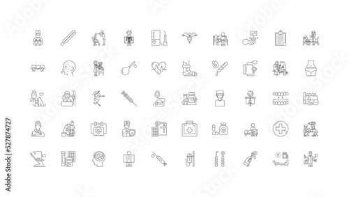 Therapy concept illustration, linear icons, line signs set, vector collection