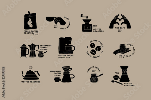 Vector set of logos for coffee shop. Icons of different methods of brewing coffee.