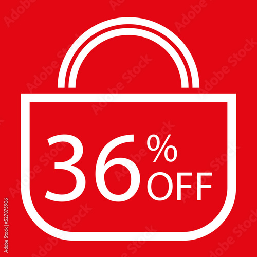 36 percent off. Red banner with shopping bag illustration. 